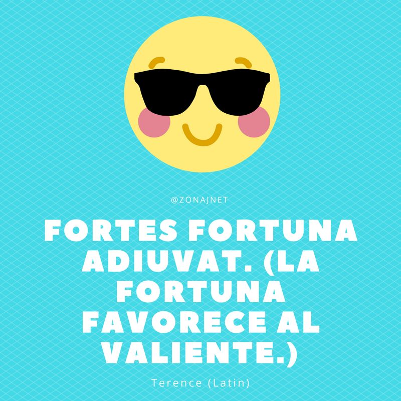 Un dibujo del sol sonriente mientras usa gafas negras y habla sobre la fortuna que favorece al valiente